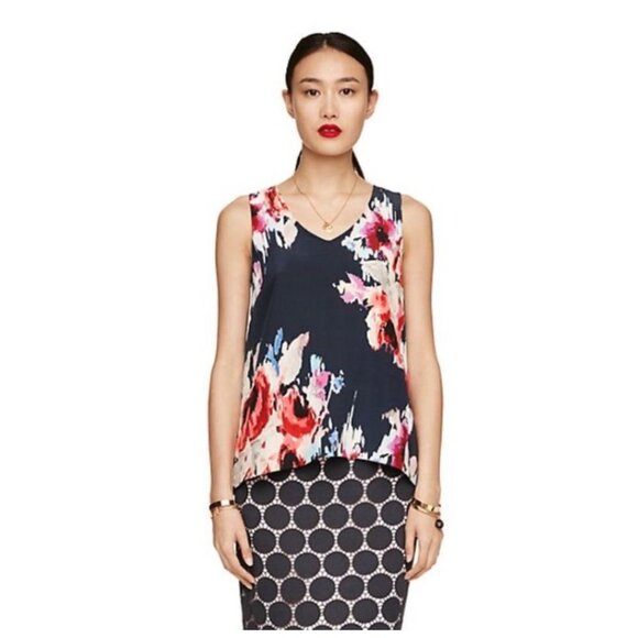 ! Kate Spade Live Colorfully Sleeveless Hazy Floral Silk Blouse sz 0 - Picture 1 of 9